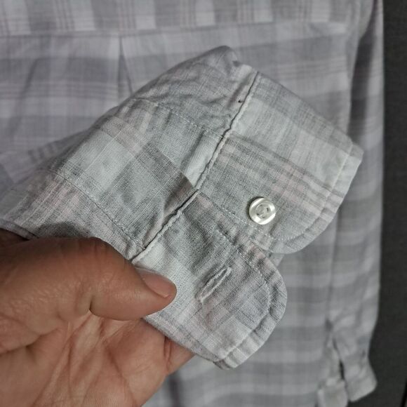 Grayson The Hero Shirt Women XS Gray Linen Plaid‎ Button Down Breathable Gauze - Picture 8 of 11